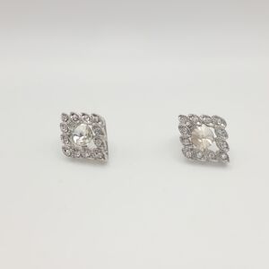 Silver Diamond-Shaped Rhinestone Post Back Earrings